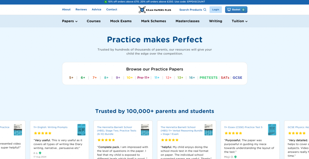 Feedback and Reviews on 11 Plus Practice Paper Providers